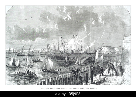 Die Flottenparade der Königin Yacht verlässt Portsmouth harbour 10. Mai 1856 die Illustrated London News-Seite 517 Stockfoto