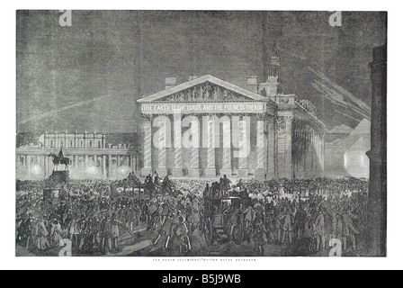 Den Frieden Illuminationen das Royal exchange 31. Mai 1856 die Illustrated London News-Seite 592 Stockfoto