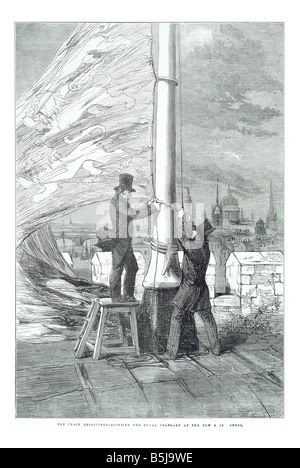 Der Frieden Freuden Hissen der königlichen Standarte auf dem Tower of London, 24. Mai 1856 der Illustrated London News-Seite Stockfoto