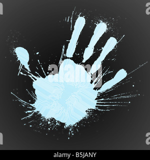 Vektor-Illustration eine technologische Schaltung Hand Splatter mit hochdetaillierten Ink Explosion blau auf schwarz Stockfoto