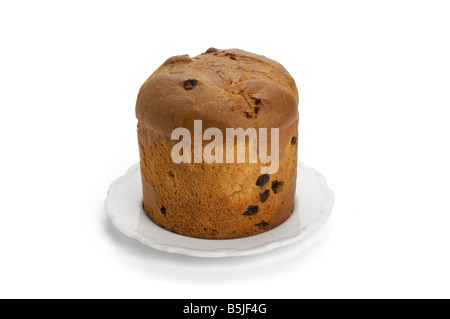 Italienischer Weihnachtskuchen Panettone auf Platte Stockfoto