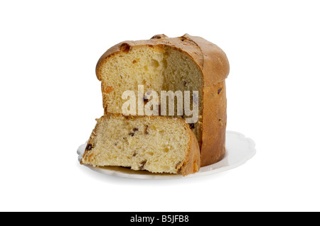 Italienischer Weihnachtskuchen Panettone auf Platte Stockfoto