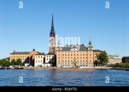 Riddarholmen mit Turm von Riddarholms Kirche Gamla Stan Stockholm Schweden Stockfoto