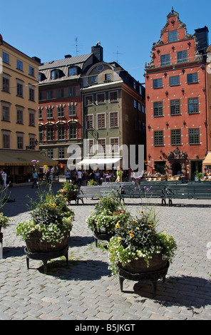 Häuser und Restaurants Stortorget Gamla Stan Stockholm Schweden Stockfoto