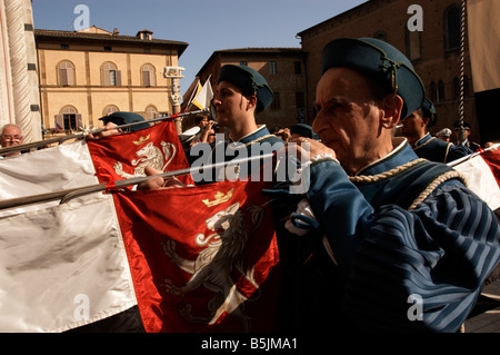 Musiker während der Votiva Straße Prozession, Palio, Siena, Italien Stockfoto