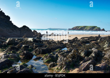 Familie auf Marloes Sand Pembrokeshire Wales Stockfoto