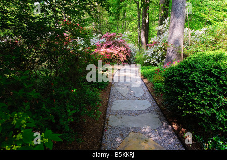 Stein-Gehweg durch einen Garten Stockfoto