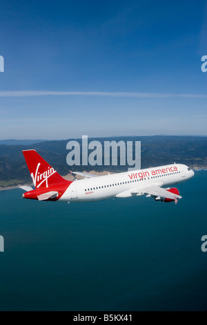 Luftaufnahme über Virgin America Luft Linien Airbus A320 Stockfoto