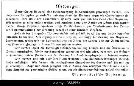 Ereignisse, Erster Krieg von Schleswig-Holstein 1848 - 1851, Kieler Proklamation, 23.3.1848, Märzrevolution, Schleswig-Holstein, Holstein, Dänemark, 19. Jahrhundert, Deutschland, historisch, historisch, Stockfoto