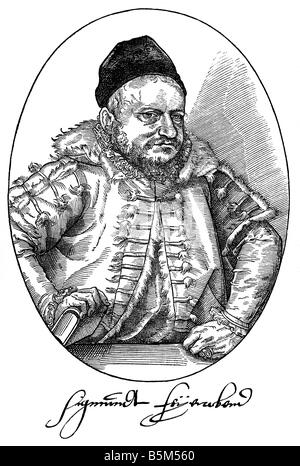 Feyerabend, Sigmund, 1528 - 22.4.1590, deutscher Drucker und Verleger, halbe Länge, Holzschnitt von Jost Amman, 1568, Stockfoto