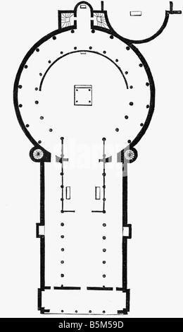 Architektur, Grundrisse, Kirche Sankt Agnes Vor Den Mauern, Rom, erbaut 625 - 630 von Papst Honorius I., Zeichnung, 19. Jahrhundert, Sant Agnese fuori le mura, Plan, Mittelalter, Italien, Europa, 7. Jahrhundert, historisch, historisch, mittelalterlichen, Stockfoto