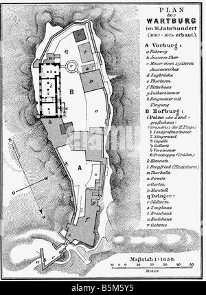 Architektur, Grundrisse, Wartburg, Thüringen, erbaut 1067 - 1075, Stockfoto