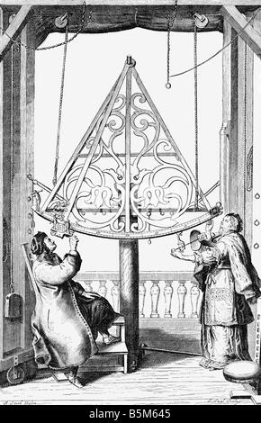 Hevelius, Johannes, 28.1.1611 - 28.1.1687, Deutscher Astronom, observating die Sterne zusammen mit seiner Frau Elisabeth, Kupferstich, 'Machina Coelestris", Danzig, 1673, Artist's Urheberrecht nicht gelöscht werden Stockfoto