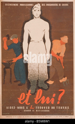 2 G55 K1 1918 16 Integration von Kriegsgefangenen Poster Geschichte ersten Weltkrieg 1914-18 Kriegsgefangenen Et Lui Aidez Nous ein Lui-Tro Stockfoto