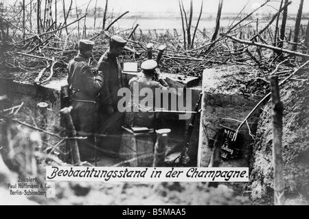 2 G55 W1 1915 16 Westfront deutsche Beobachtungsposten Geschichte WWI Western Front Beobachtungsposten der deutschen in der Champa Truppen Stockfoto