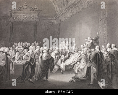 Der Tod des Grafen von Chatham, nach einem Gemälde von John Singleton Copley. William Pitt, 1. Earl of Chatham, englischer Staatsmann und Premierminister. Stockfoto