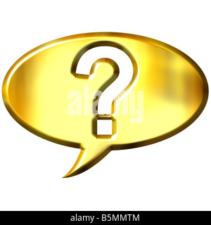 3D goldene Sprechblase mit Fragezeichen Stockfoto