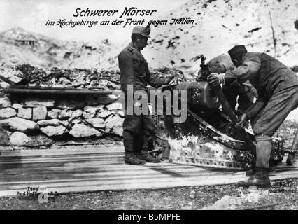 9 1915 0 0 A3 1 Isonzo-Schlachten österreichische Artillerie 1915 Weltkrieg italienische Isonzo Front Kämpfe 1915-17 schwerer Mörser ist Brough Stockfoto