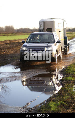 Land Rover Freelander 2 Abschleppen Ifor Williams Pferdeanhänger Stockfoto