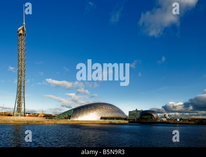 Glasgow Science Centre und Millennium Tower, Pacific Quay, Glasgow, Schottland. Stockfoto