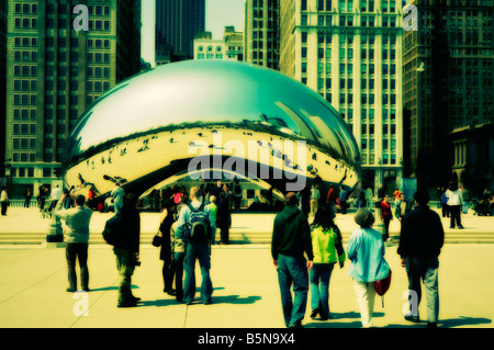 Das Cloud Gate (aka die Bohne). AT&T Plaza. Millennium Park. Chicago. Illinois. USA Stockfoto