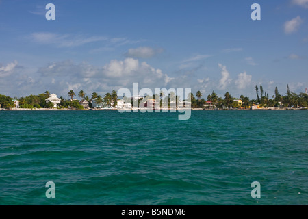 CAYE CAULKER BELIZE Waterfront Hotels zeigen Häuser und Palmen Stockfoto