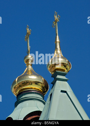 Goldenen Zwiebeltürme Uspenski orthodoxe Kathedrale Helsinki Finnland Stockfoto