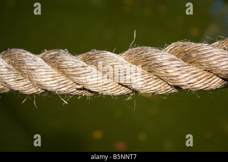 Nahaufnahme Detail eines Seils über einen soliden grün Hintergrund Stockfoto