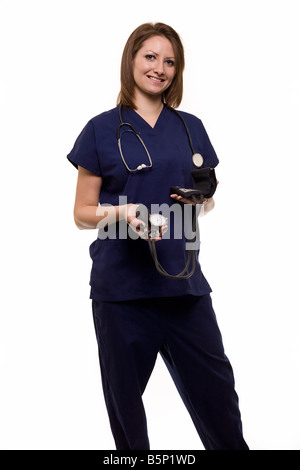 Krankenschwester in blau scheuert Stockfoto