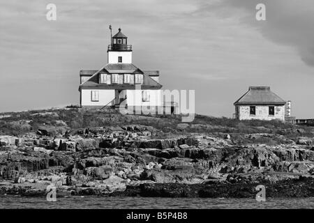 Schwarz / weiß Foto von Egg Rock Leuchtturm, Bar Harbor, Maine, USA Stockfoto