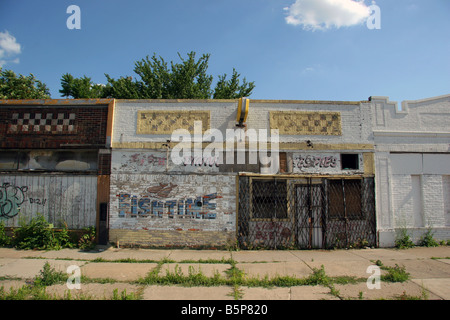Alten heruntergekommenen Läden und Geschäfte in Detroit Michigan/USA Stockfoto