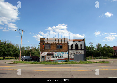 Mit Brettern vernagelt Unternehmen in Detroit Michigan/USA Stockfoto