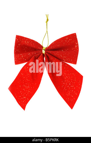 Red Bow Band Christbaumschmuck auf weißem Hintergrund Stockfoto