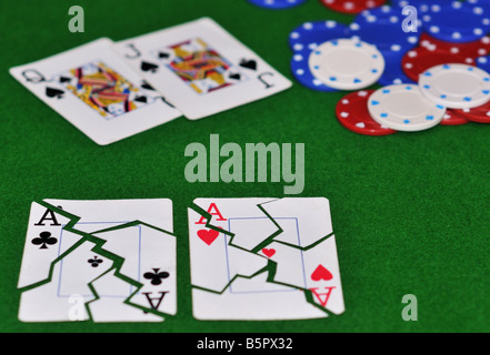 Ein perfektes Beispiel dafür, wie es sich anfühlt, Ihre Asse in das grausame Spiel von Poker (kein Limit, Limit, Hold) geknackt haben Stockfoto