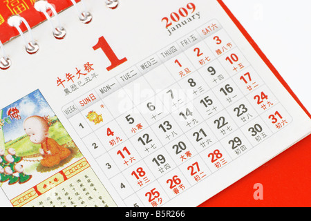 Chinesischer Kalender zeigt neue Mondjahr Termine Stockfoto