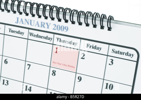 Kalender zeigt eine Nahaufnahme der Seite im Januar 2009 Stockfoto