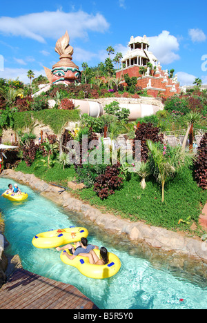 Blick auf den Park zeigt Mai Thai River Ride, Siam Park Water Kingdom Theme Park, Costa Adeje, Teneriffa, Kanarische Inseln, Spanien Stockfoto