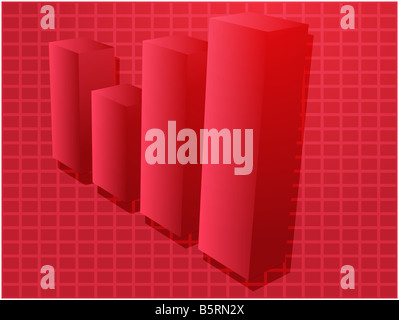 Drei d Balkendiagramm finanzielle Diagramm Abbildung über Quadratgitter Stockfoto