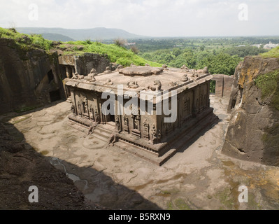 Ellora, Indien. Höhle 15 Nandi Mandapa - Tanzsaal Stockfoto