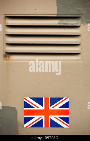 Union Jack Emblem auf einem Army Militär gemalten Hintergrund Stockfoto