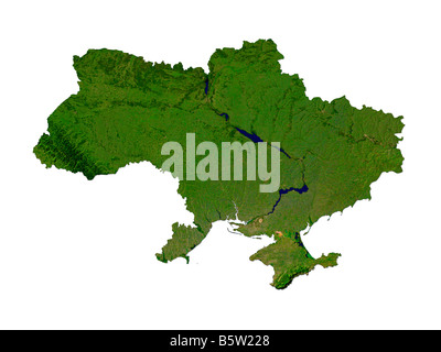 Satellitenbild von Ukraine, Isolated On White Background Stockfoto