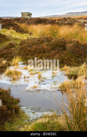 Der Adler Stein Eaglestone Wohnung am Baslow Rand im Peak District in Derbyshire Stockfoto