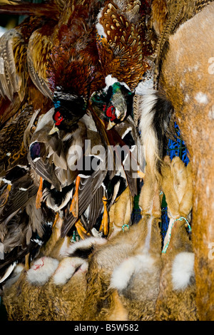 London, Borough Bauernmarkt im Freien, Fasane, Wildenten & Kaninchen hängen außerhalb Metzger Stand zum Verkauf bereit Stockfoto