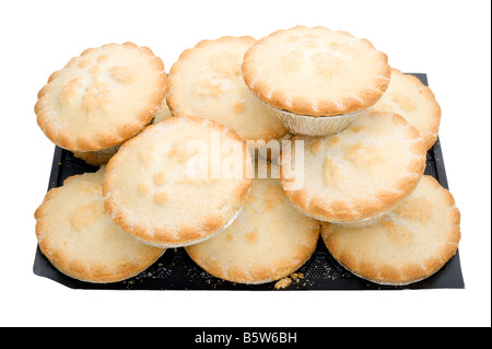 Haufen von Mince Pies auf einer schwarzen Plastikschale Stockfoto