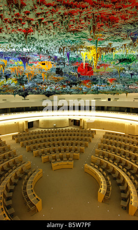 Decke Skulptur in Menschenrechte und Allianz der Zivilisationen Kammer, Palais des Nations, Genf, Schweiz Stockfoto