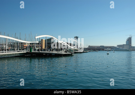 Brücke Rambla del Mar, Port, Barcelona, Spanien Stockfoto