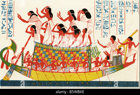 1864-Lithographie Darstellung einer Beerdigung Boot am Grab der Könige in Theben, Ägypten. Stockfoto
