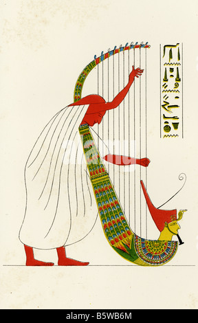 1864-Lithographie Darstellung einer ägyptischen Harper am Grab der Könige in Theben, Ägypten. Stockfoto