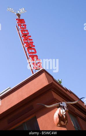 San Antonio Buckhorn Saloon Museum, Leuchtreklame und Longhorn lenken Stockfoto