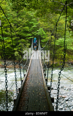 Eine Drehbrücke im Travers-Tal, Travers Sabine verfolgen, Nelson-Lakes-Nationalpark, Südinsel, Neuseeland Stockfoto